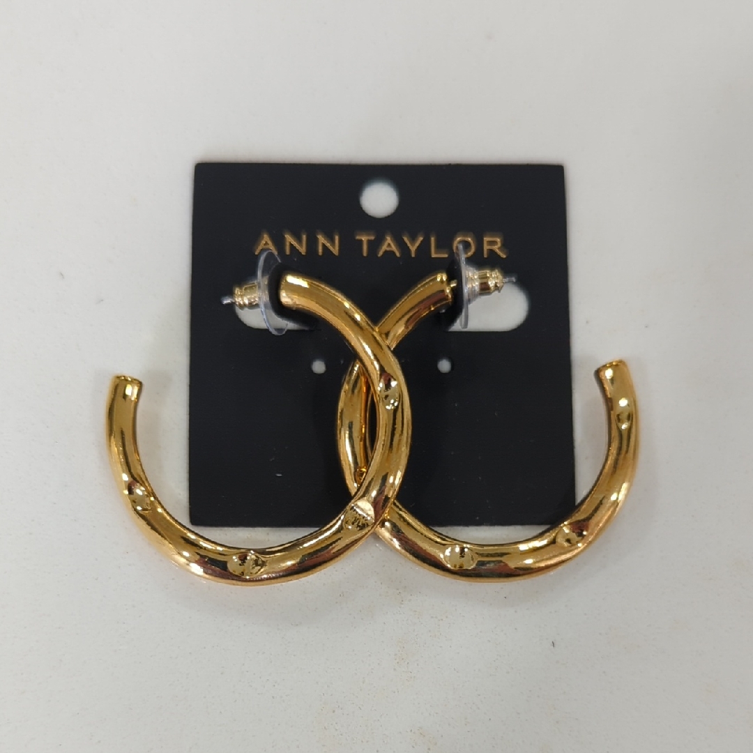 Ann Taylor Shiny Gold Textured Hoop Earrings